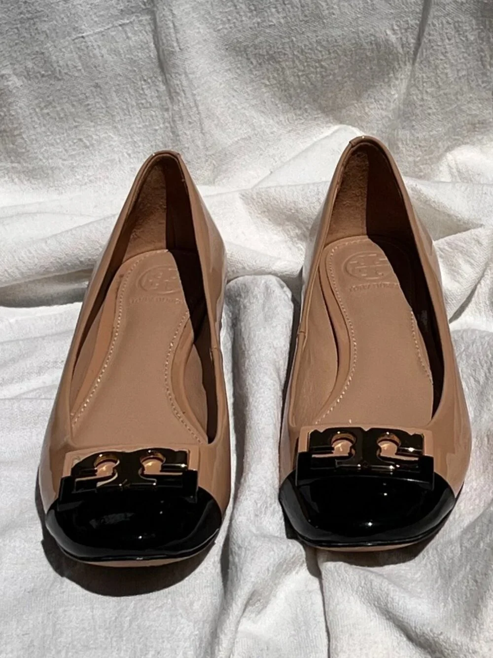 Tory Burch Gigi Cap Toe Beige and Black Colorblock Heels